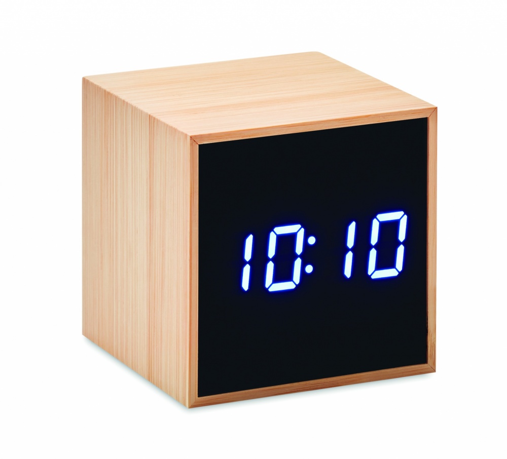 Logo trade promotional giveaway photo of: LED alarm clock bamboo casing Dortmund