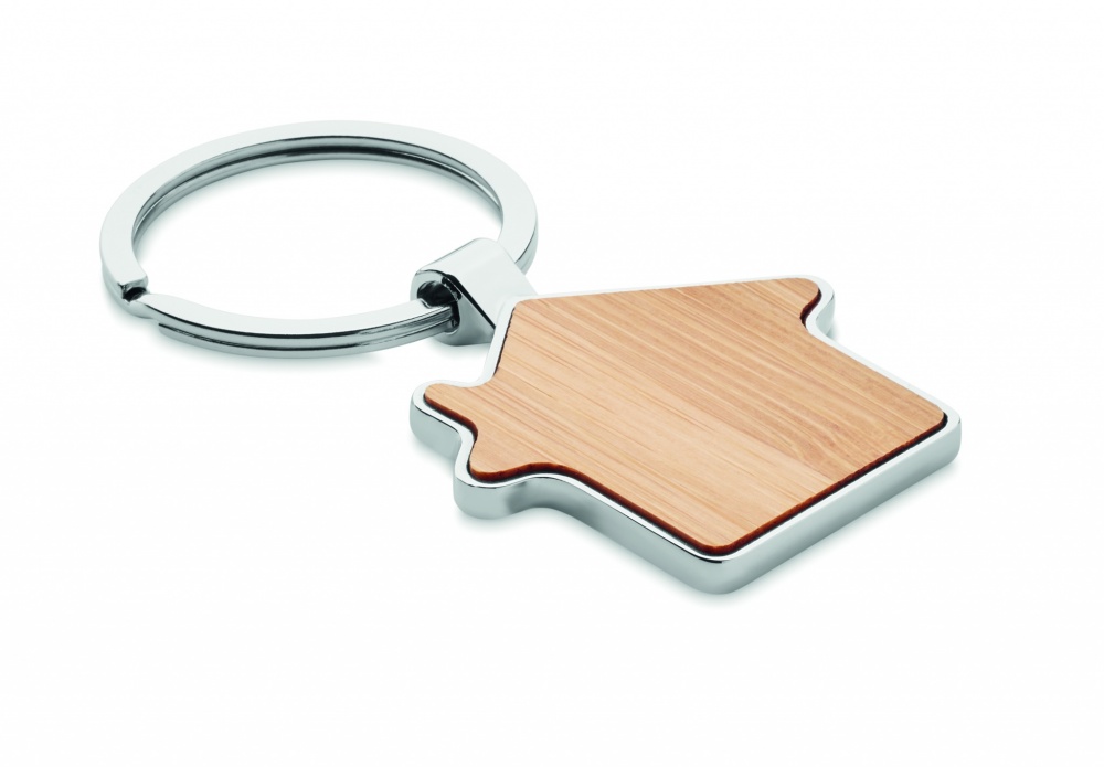 Logo trade promotional merchandise image of: House key ring metal bamboo NORDIC