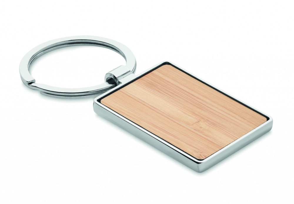 Logo trade advertising product photo of: Rectangular key ring bamboo WEST