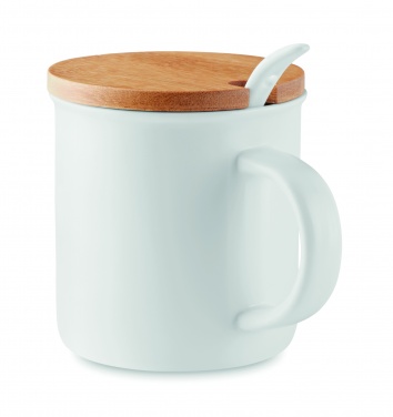 Logo trade promotional giveaways image of: Porcelain mug with spoon