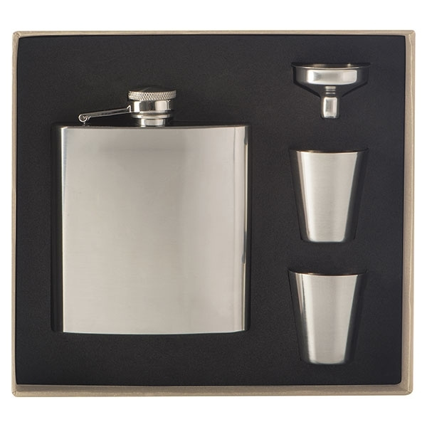 Logotrade promotional product picture of: Hip flask with 2 shot glasses SANDVIKEN 170 ml