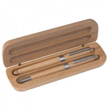 Logo trade promotional gift photo of: Wooden writing set ballpen and roller INDIANAPOLIS