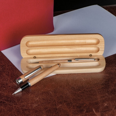 Logo trade promotional item photo of: Wooden writing set ballpen and roller INDIANAPOLIS