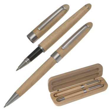 Logo trade promotional giveaway photo of: Wooden writing set ballpen and roller INDIANAPOLIS