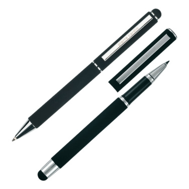 Logo trade promotional merchandise image of: Writing set ballpoint pen & roller soft touch CLAUDIE