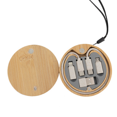 Logo trade promotional items image of: 4in1 cable in wooden case, LH-ZM01