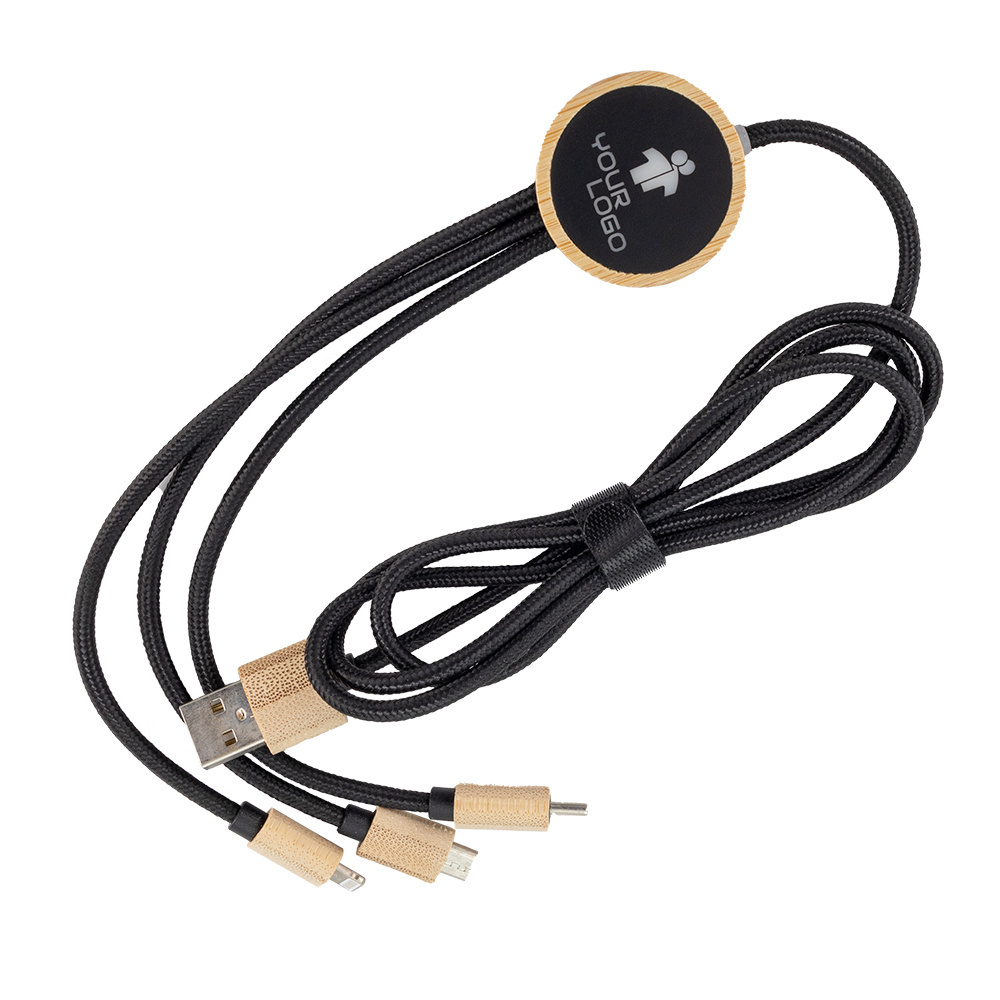 Logotrade corporate gifts photo of: 3-in-1 cable with elighted logo in a wooden casing, LH-ZMU06