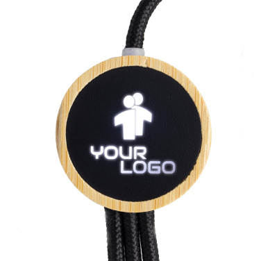 Logo trade advertising products picture of: 3-in-1 cable with elighted logo in a wooden casing, LH-ZMU06