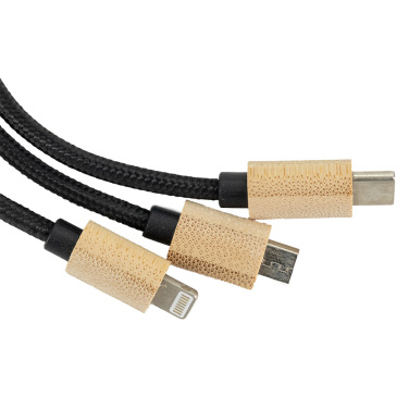 Logo trade promotional products image of: 3-in-1 cable with elighted logo in a wooden casing, LH-ZMU06