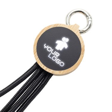 Logo trade promotional products image of: 4-in-1 cable with elighted logo in a wooden casing, LH-ZMU05