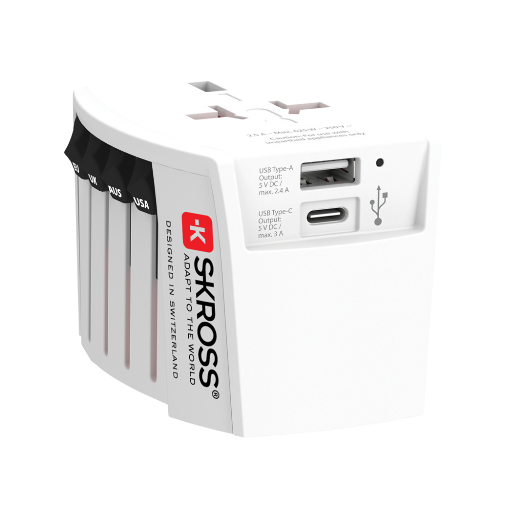 Logotrade corporate gift picture of: SKROSS World Travel Adapter MUV 2-pole with USB A and C