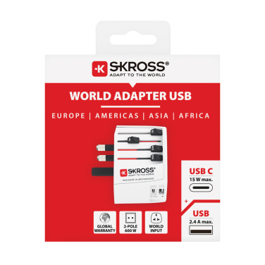 Logo trade promotional item photo of: SKROSS World Travel Adapter MUV 2-pole with USB A and C