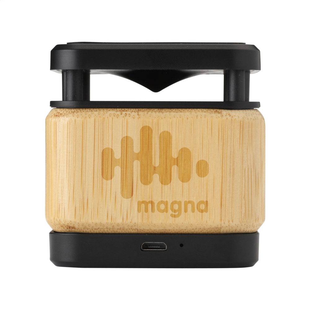 Logo trade promotional products image of: Bamboo Block Speaker with wireless charger