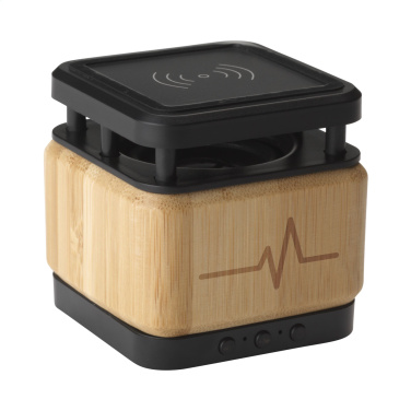 Logo trade promotional gifts image of: Bamboo Block Speaker with wireless charger