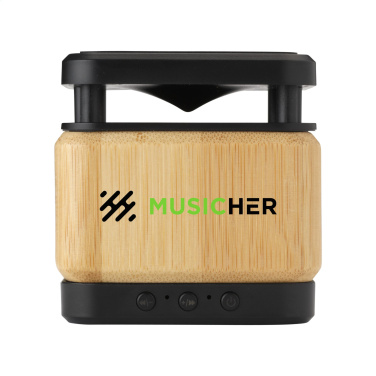 Logo trade promotional merchandise picture of: Bamboo Block Speaker with wireless charger