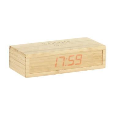 Logo trade promotional giveaways picture of: Bamboo Alarm Clock with Wireless Charger