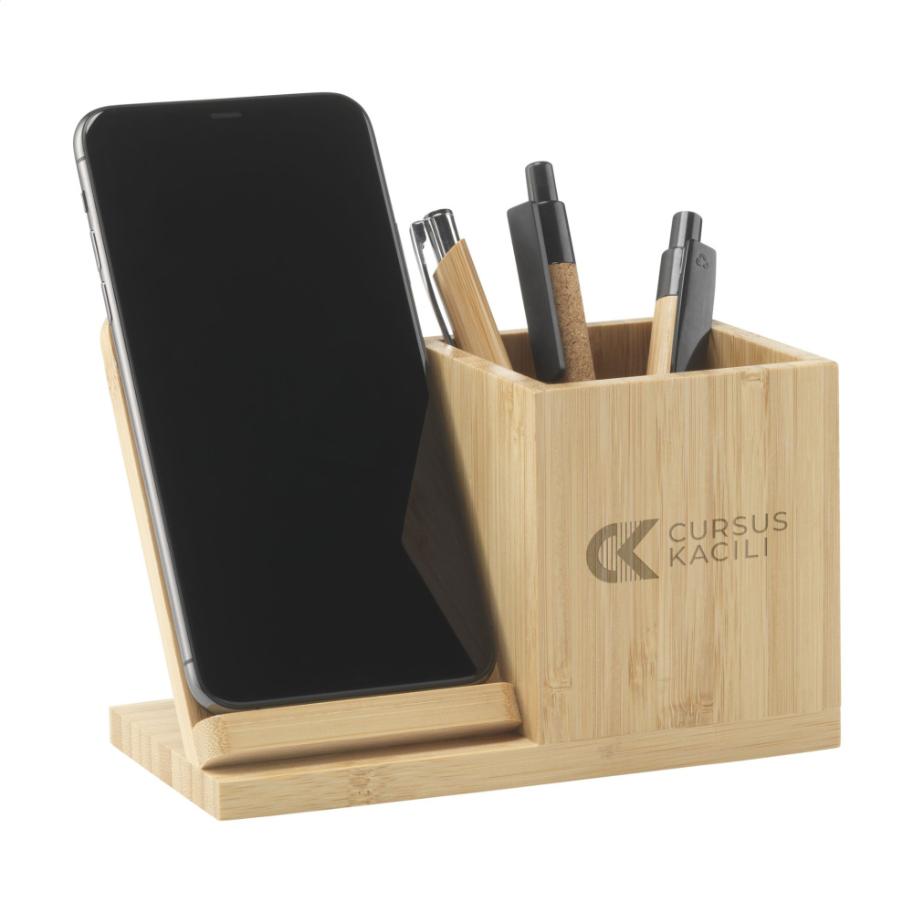 Logo trade promotional gifts image of: Bamboo Boss 15W charger/pen holder