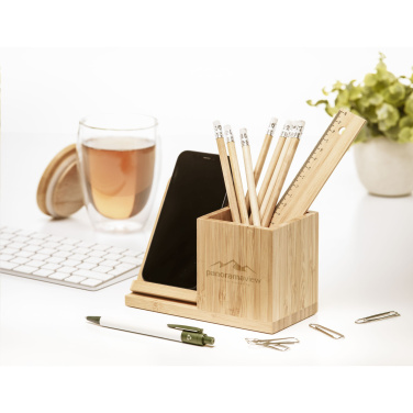 Logotrade promotional item picture of: Bamboo Boss 15W charger/pen holder