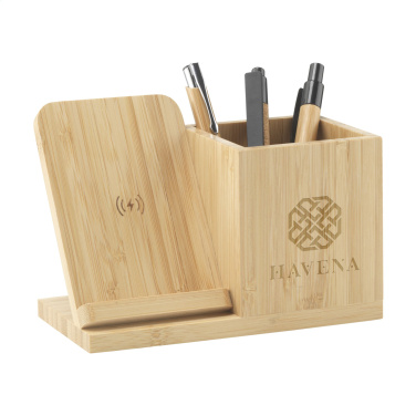 Logo trade advertising products image of: Bamboo Boss 15W charger/pen holder