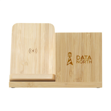 Logo trade corporate gifts picture of: Bamboo Boss 15W charger/pen holder