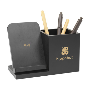 Logo trade promotional gift photo of: Bamboo Boss 15W charger/pen holder