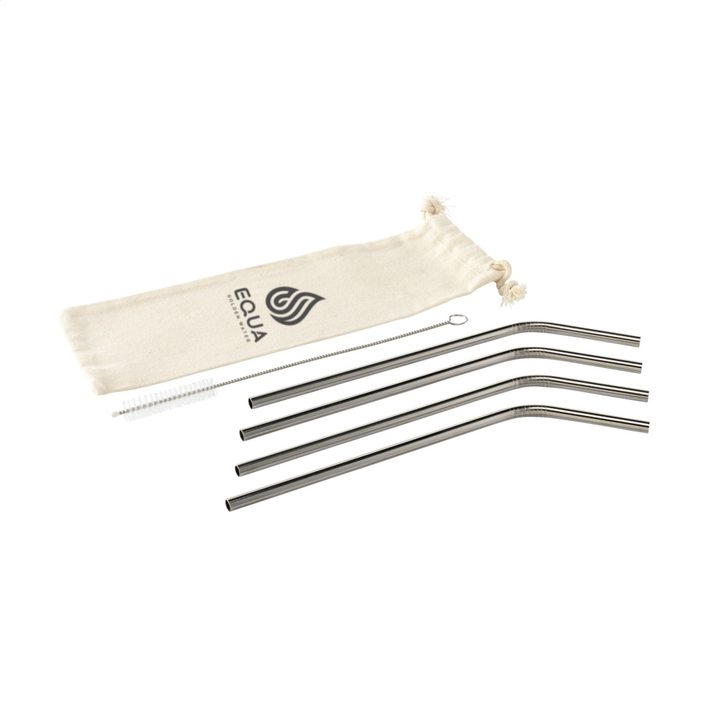 Logotrade promotional item picture of: ECO RVS 4 pieces ECO Straw Set stainless-steel straws