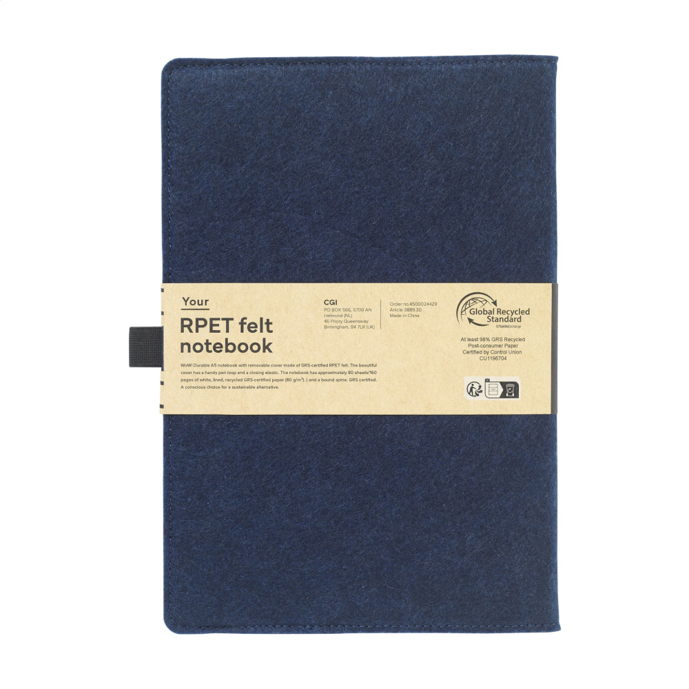 Logotrade promotional giveaway image of: Felty GRS RPET Paper Notebook A5