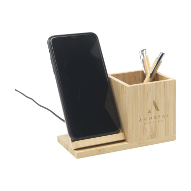 Logo trade promotional items image of: Bamboo Boss 15W charger/pen holder