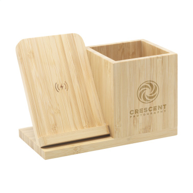 Logo trade advertising products picture of: Bamboo Boss 15W charger/pen holder