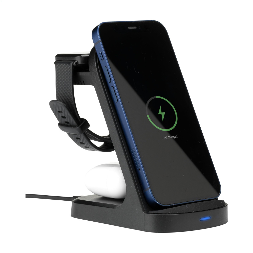 Logotrade promotional gift image of: Triple-Up RCS Recycled ABS Wireless Charger Stand