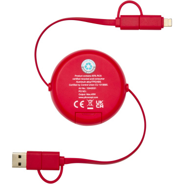 Logotrade advertising product image of: Alasia 5-in-1 100 cm recycled plastic and aluminium retractable data sync and 45W fast charge cable