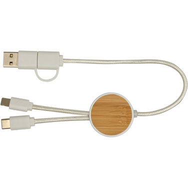 Logo trade corporate gift photo of: Chechia 5-in-1 recycled plastic 30 cm data sync and 27W fast charge cable with bamboo details