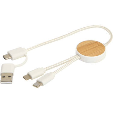 Logo trade promotional merchandise picture of: Chechia 5-in-1 recycled plastic 30 cm data sync and 27W fast charge cable with bamboo details