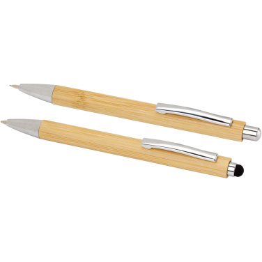 Logotrade promotional item picture of: Oblys bamboo ballpoint pen and mechanical pencil set (black ink)