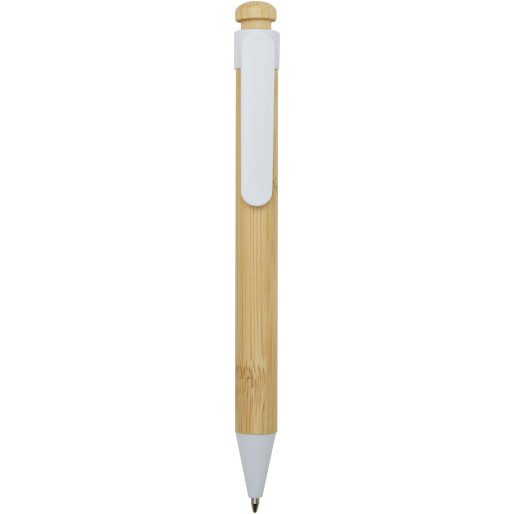 Logo trade advertising products image of: Rattan bamboo and recycled plastic ballpoint pen (black ink)