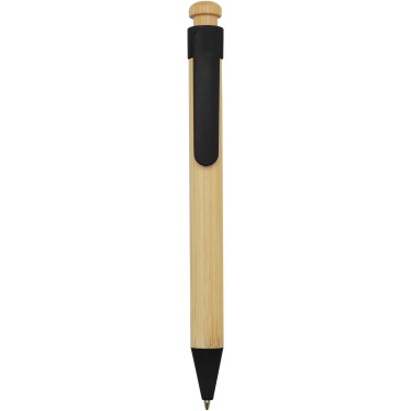 Logo trade corporate gift photo of: Rattan bamboo and recycled plastic ballpoint pen (black ink)