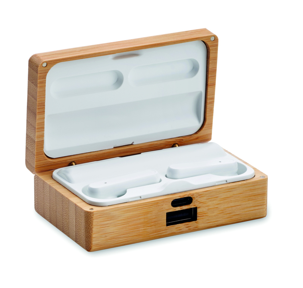 Logotrade promotional giveaway picture of: TWS earbuds in bamboo case