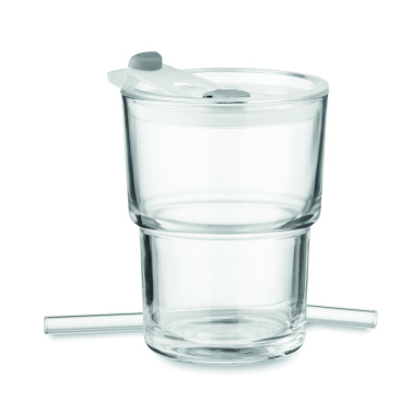 Logo trade promotional products image of: Glass tumbler with straw 400ml