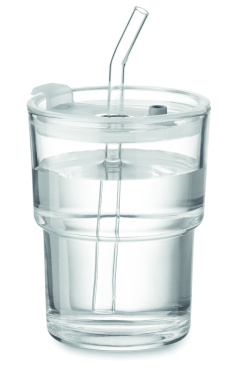 Logotrade advertising product image of: Glass tumbler with straw 400ml