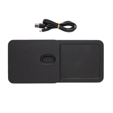 Logo trade corporate gifts image of: Swiss Peak 3 in 1 RCS recycled PU wireless charger desk tray