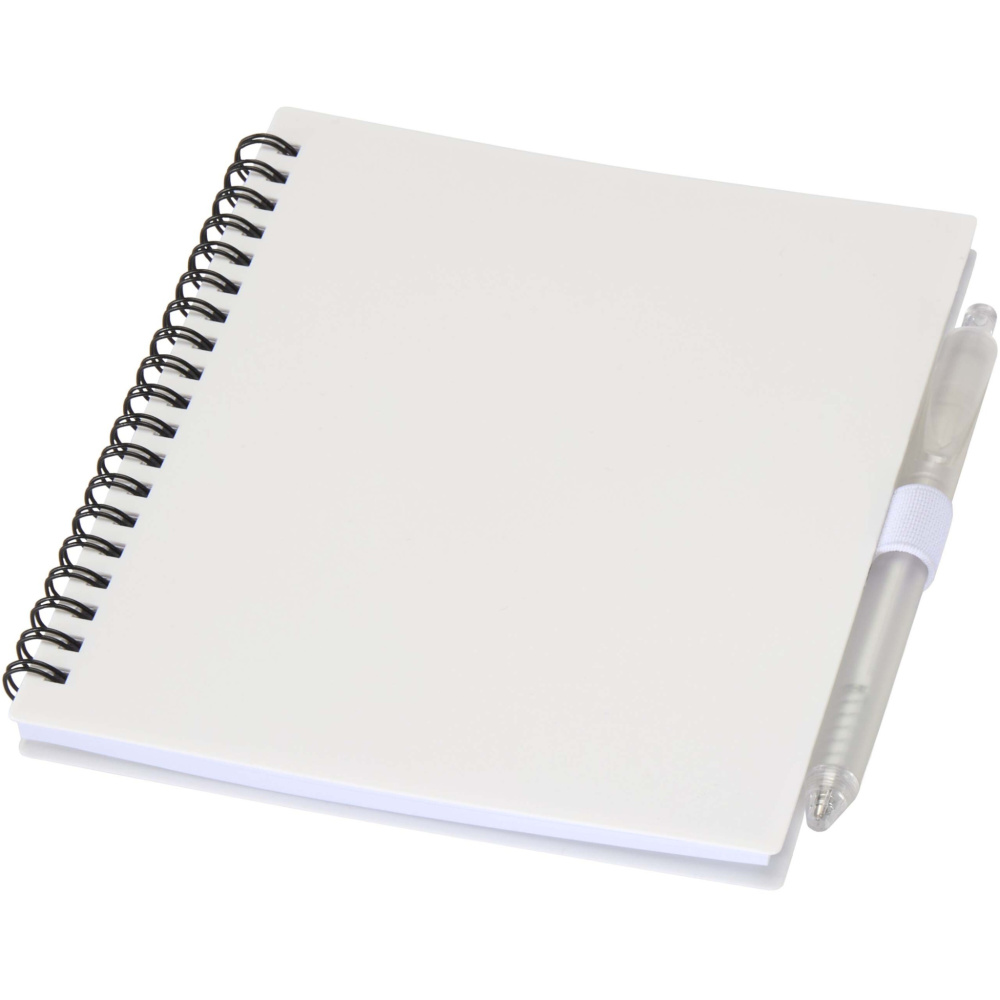 Logo trade business gifts image of: Niove recycled plastic soft cover notebook and ballpoint pen set (blue ink)
