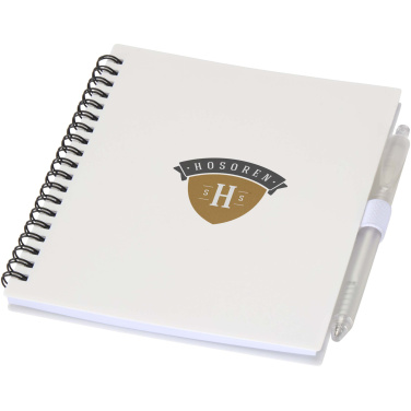 Logo trade promotional gifts image of: Niove recycled plastic soft cover notebook and ballpoint pen set (blue ink)