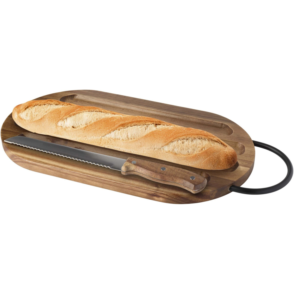 Logotrade promotional gift picture of: Prestige acacia wood chopping board with bread knife