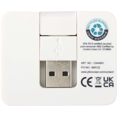 Logotrade promotional gift picture of: Gaia 4-port USB hub with USB-A and Type-C output and dual input - made from recycled plastic