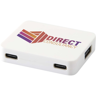 Logo trade promotional merchandise photo of: Gaia 4-port USB hub with USB-A and Type-C output and dual input - made from recycled plastic