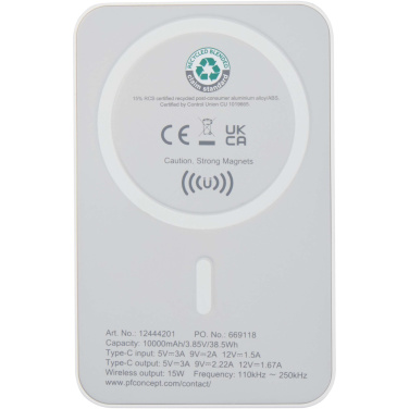 Logotrade promotional giveaway picture of: Acrab 10.000 mAh 15W magnetic wireless power bank with 20W PD - made from recycled plastic