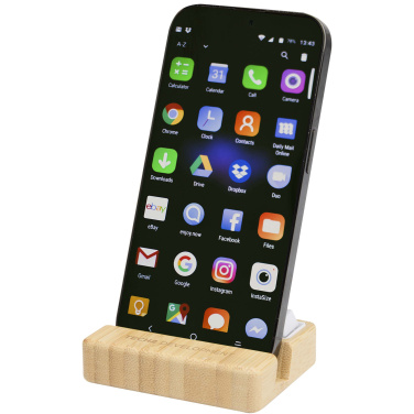 Logotrade promotional merchandise image of: Algol recycled plastic phone stand and fidget toy with bamboo details