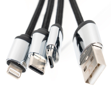 Logo trade corporate gifts image of: 4-in-1 cable with elighted logo in a wooden casing