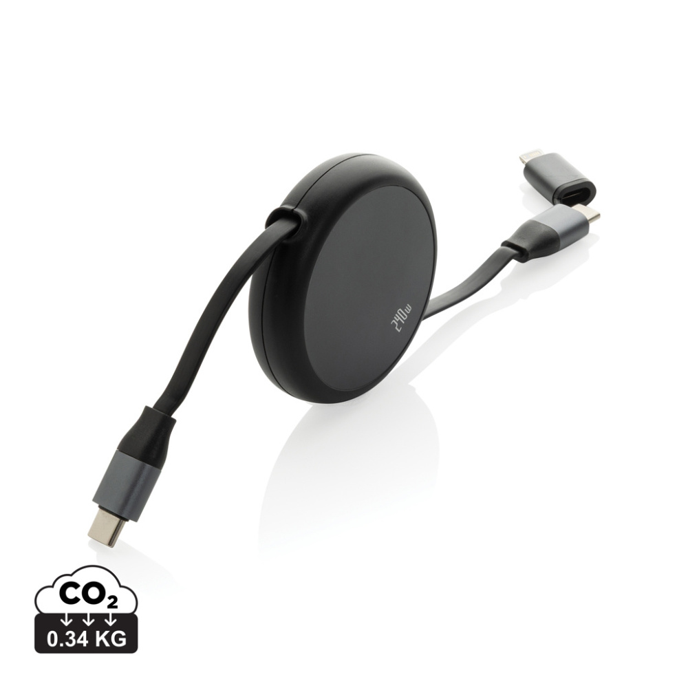 Logotrade promotional product image of: Terra RCS recycled aluminium retractable 240W 2-in-1 cable