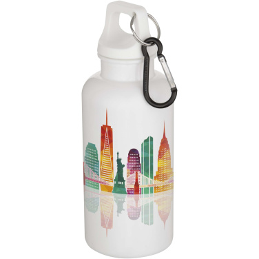 Logotrade promotional item picture of: Oregon 400 ml solid colour RCS recycled plastic water bottle with carabiner